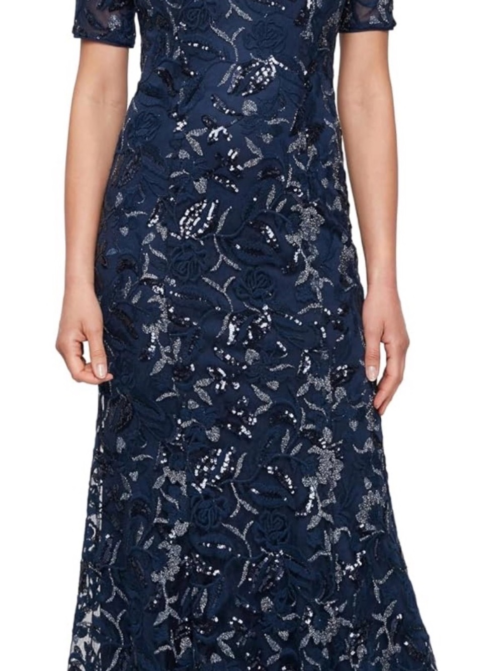 Alex Evenings Navy Sequin Floral Cocktail Dress
